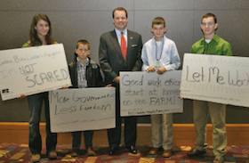 Oklahoma Farm Bureau member rallies his children against the Department of Labor's new rules.