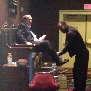 Don Blankenship receives a shoe shine at the Mandalay Bay hotel.